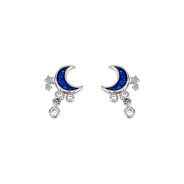 Pendientes de plata rodiados luna azul esmaltada