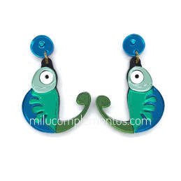 Par de pendientes metacrilato CAMALEÓN AZUL Y VERDE efecto espejo