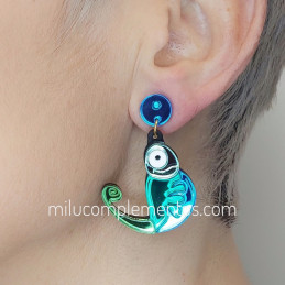 Pendientes metacrilato CAMALEÓN AZUL Y VERDE efecto espejo para mujer