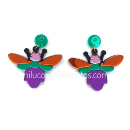 Par de pendientes metacrilato BICHO MULTICOLOR efecto espejo