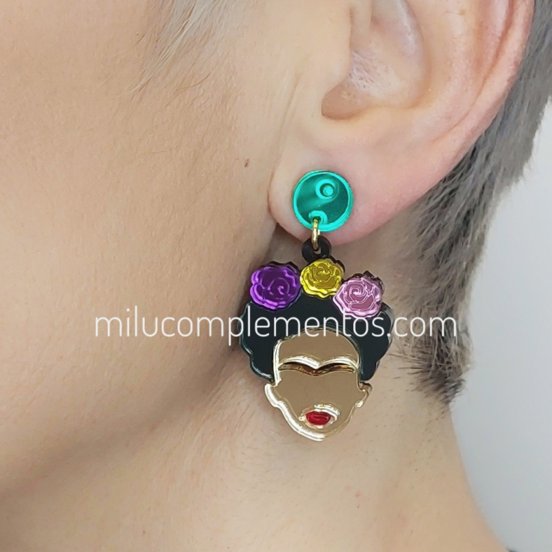 Pendientes metacrilato FRIDA KAHLO MULTICOLOR efecto espejo