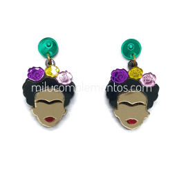Par de pendientes metacrilato FRIDA KAHLO MULTICOLOR efecto espejo