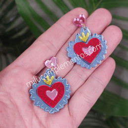 Pendientes metacrilato CORAZÓN MILAGRITO AZUL CELESTE efecto espejo online