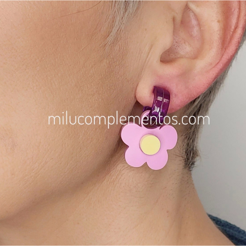 Pendientes metacrilato ARGO FLOR LILA efecto espejo