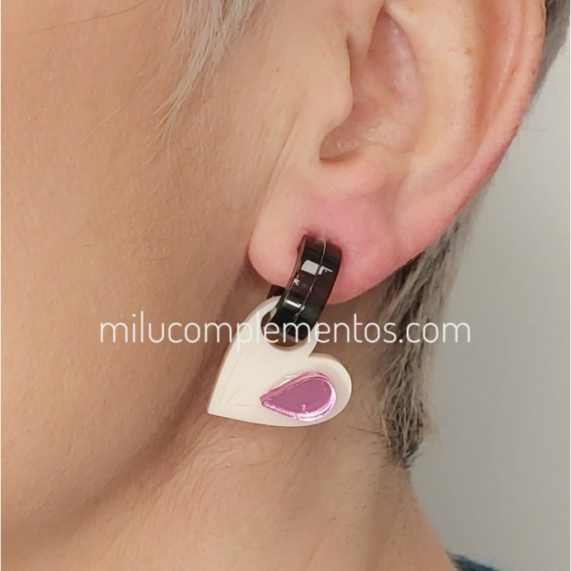 Pendientes metacrilato ARGO CORAZÓN CREMA efecto espejo
