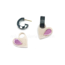 Pendientes metacrilato ARGO CORAZÓN CREMA efecto espejo nuevos