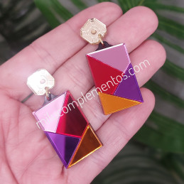 Pendientes metacrilato GEO DORADO MULTICOLOR efecto espejo online