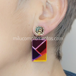 Pendientes metacrilato GEO DORADO MULTICOLOR efecto espejo nuevos