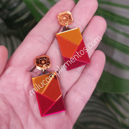 Pendientes metacrilato GEO NARANJA MULTICOLOR efecto espejo online