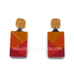 Par de pendientes metacrilato GEO NARANJA MULTICOLOR efecto espejo