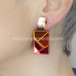 Pendientes metacrilato GEO NARANJA MULTICOLOR efecto espejo nuevos