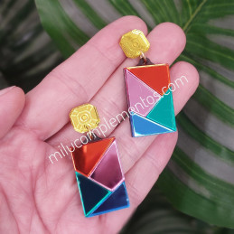 Pendientes metacrilato GEO AMARILLO MULTICOLOR efecto espejo online