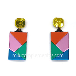 Pendientes metacrilato GEO AMARILLO MULTICOLOR efecto espejo nuevo