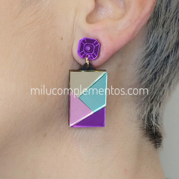 Pendientes metacrilato GEO MORADO MULTICOLOR efecto espejo