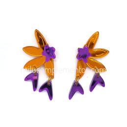 Par de pendientes metacrilato MEDIA FLOR MANDARINA efecto espejo
