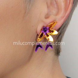 Pendientes metacrilato MEDIA FLOR MANDARINA efecto espejo nuevos