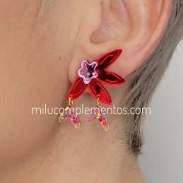 Pendientes metacrilato MEDIA FLOR CORAL efecto espejo