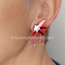 Pendientes metacrilato MEDIA FLOR CORAL efecto espejo nuevos