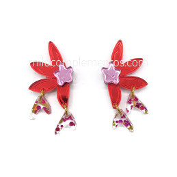 Par de pendientes metacrilato MEDIA FLOR CORAL efecto espejo