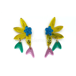 Par de pendientes metacrilato MEDIA FLOR MULTICOLOR efecto espejo