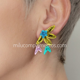 Pendientes metacrilato MEDIA FLOR MULTICOLOR efecto espejo nuevos