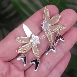 Pendientes metacrilato MEDIA FLOR ORO-PLATA efecto espejo online