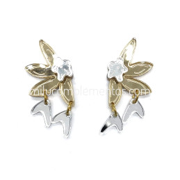 Par de pendientes metacrilato MEDIA FLOR ORO-PLATA efecto espejo
