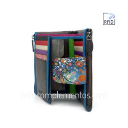 Cartera de piel mediana Belmonte paisaje azul/multicolor 2025