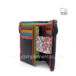 Cartera de piel mediana Belmonte paisaje negra/multicolor regalo