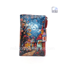 Cartera de piel mediana Belmonte paisaje negra/azul señora