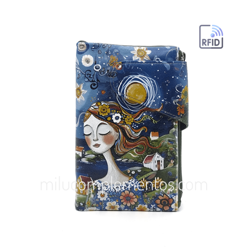 Cartera de piel pequeña Belmonte paisaje azul/multicolor mujer