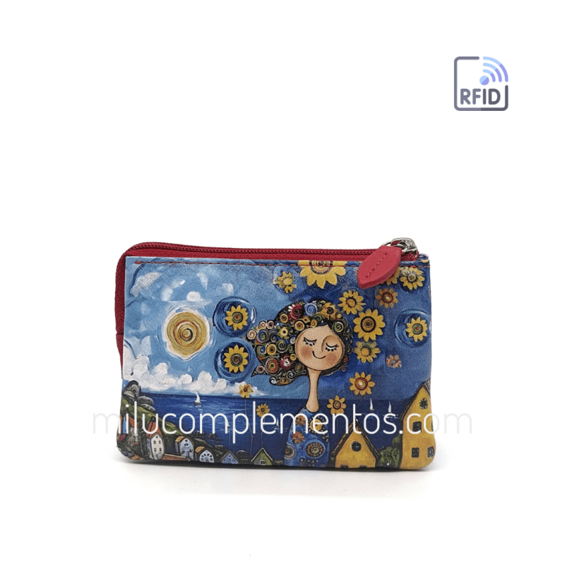 Monedero de piel Belmonte paisaje azul/multicolor mujer