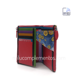 Cartera de piel mediana Belmonte paisaje azul/multicolor RFID