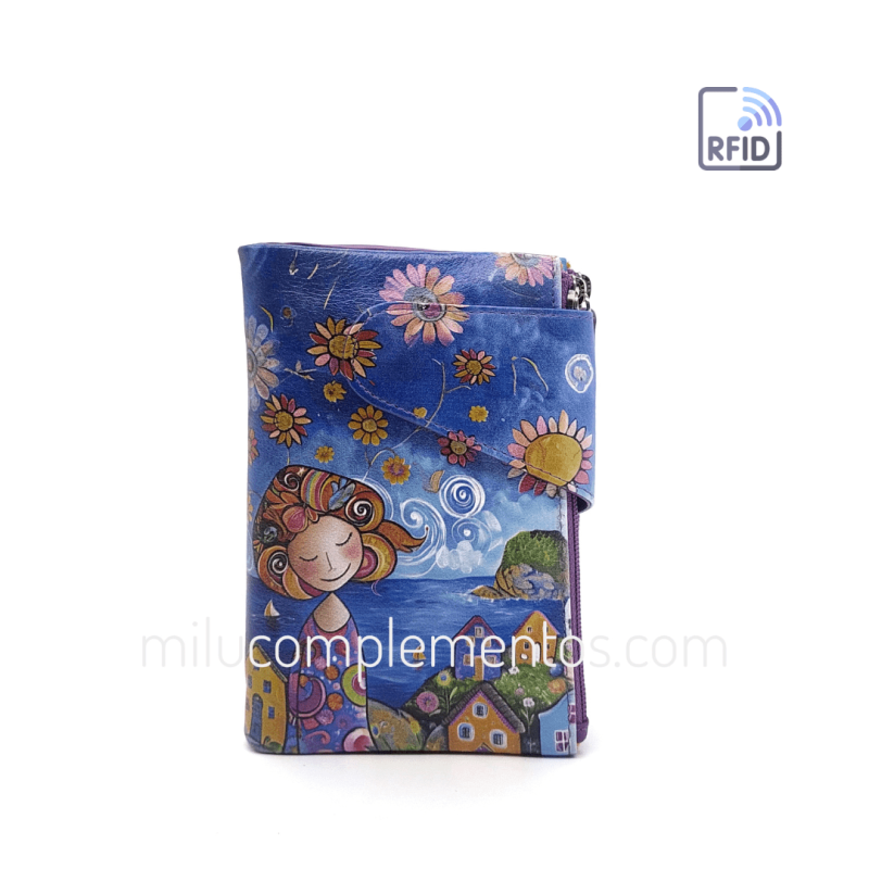 Cartera de piel pequeña Belmonte paisaje azul/multicolor online