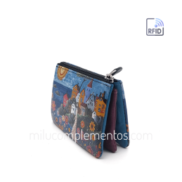 Monedero de piel Belmonte paisaje azul/multicolor de fuelle