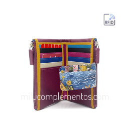 Cartera de piel pequeña Belmonte paisaje azul/multicolor RFID