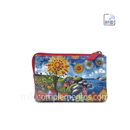 Monedero de piel Belmonte paisaje azul/multicolor