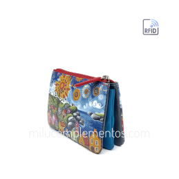 Monedero de piel Belmonte paisaje azul/multicolor fuelle