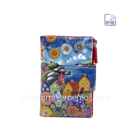 Cartera de piel pequeña Belmonte paisaje azul/multicolor primavera verano 2025