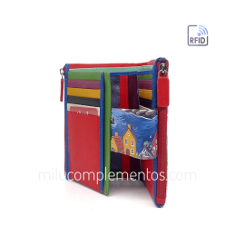 Cartera de piel mediana Belmonte paisaje azul/multicolor RFID