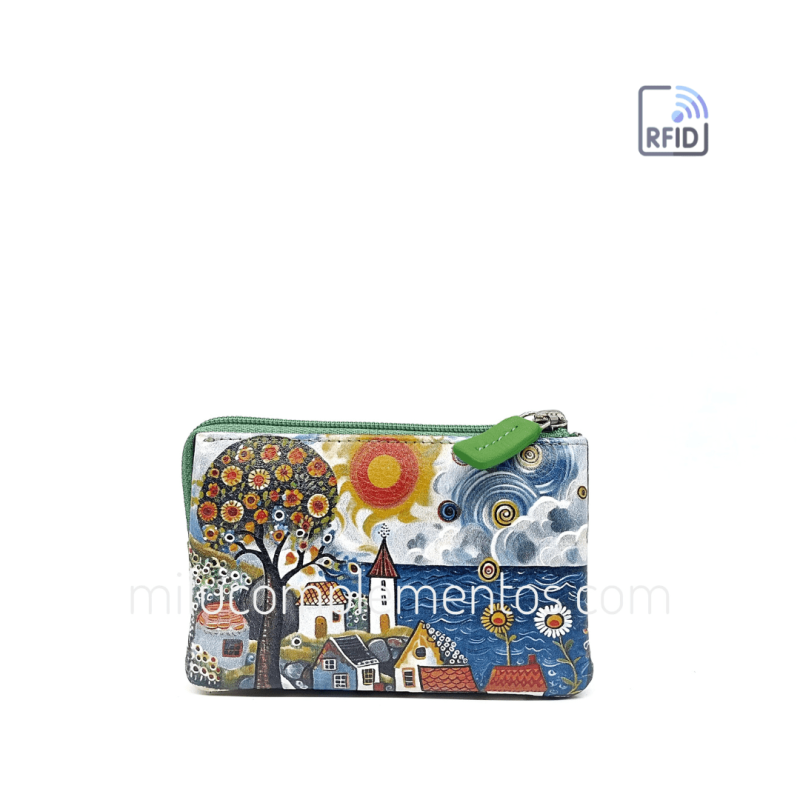 Monedero de piel Belmonte paisaje azul/multicolor mar