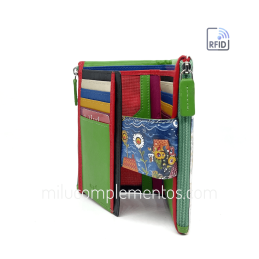 Cartera de piel mediana Belmonte paisaje azul/multicolor tarjetas y monedero