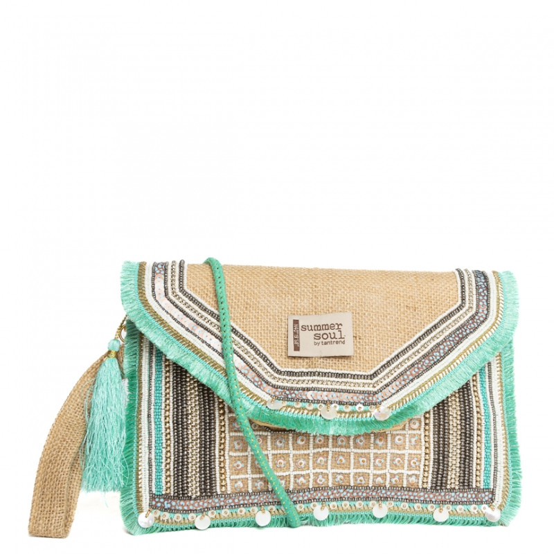 Bolso clutch Tantrend color natural y verde