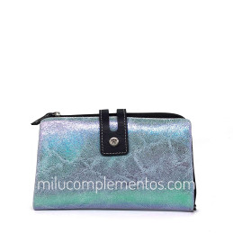 Cartera monedero mediana Caramelo azul tornasolado de piel de señora