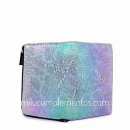 Cartera monedero mediana Caramelo azul tornasolado de piel nueva temporada