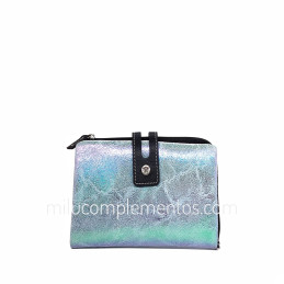 Cartera monedero pequeña Caramelo azul tornasolado de piel tienda online