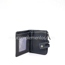 Cartera monedero pequeña Caramelo azul tornasolado de piel interior