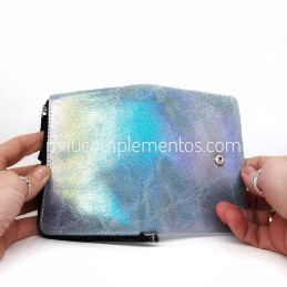 Cartera monedero pequeña Caramelo azul tornasolado de piel nueva temporada