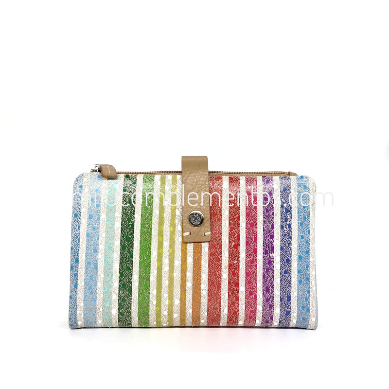 Cartera monedero mediana Caramelo franjas multicolor de piel de señora