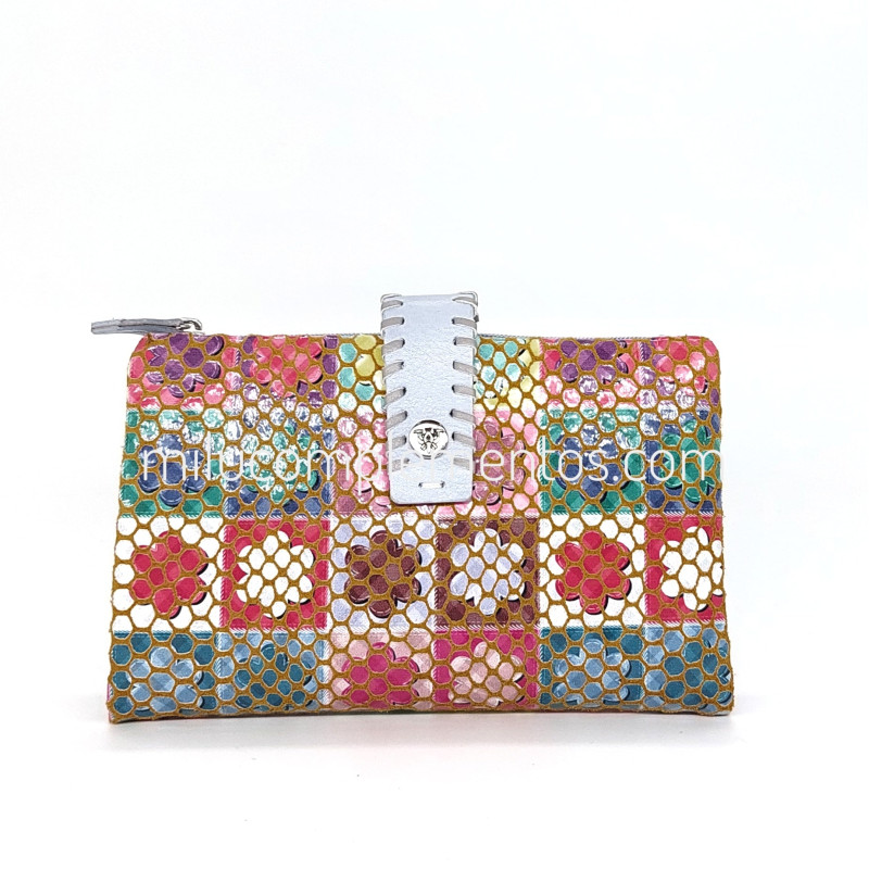 Cartera monedero mediana Caramelo cuadros multicolor de piel de chica